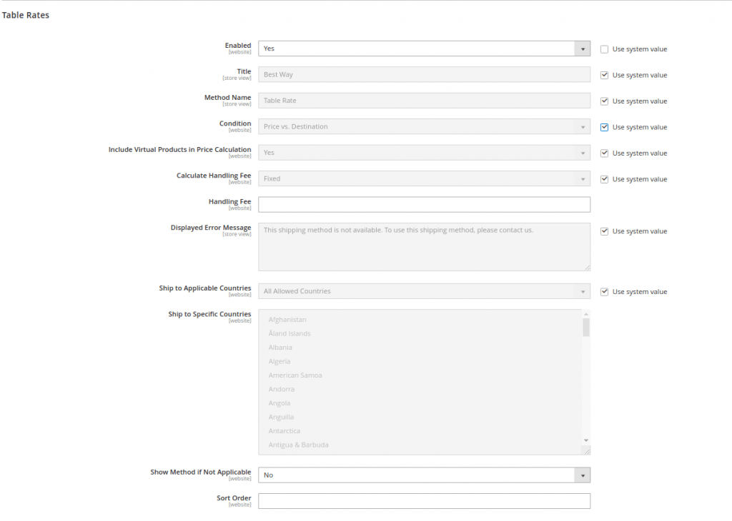 如何在 Magento 2 中配置 Table Rate Shipping Method