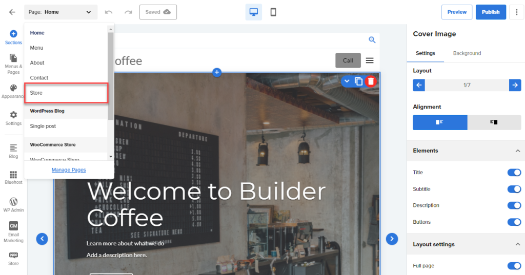 使用BlueHost网站构建器创建在线商店