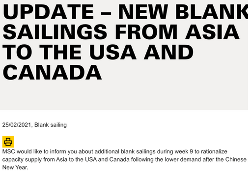 国际海运,地中海航运公布3月份跨太航线停航计划!